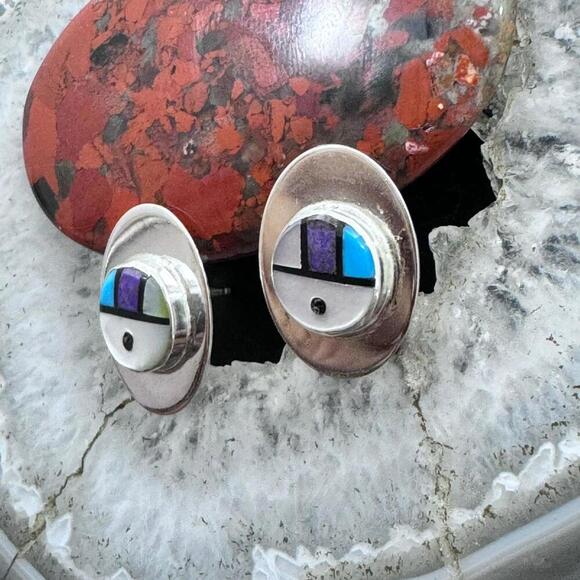 Starllie & Sheryl Edaakie Sterling Multistone Inlay Sunface Stud Earrings #2 - Picture 5 of 10
